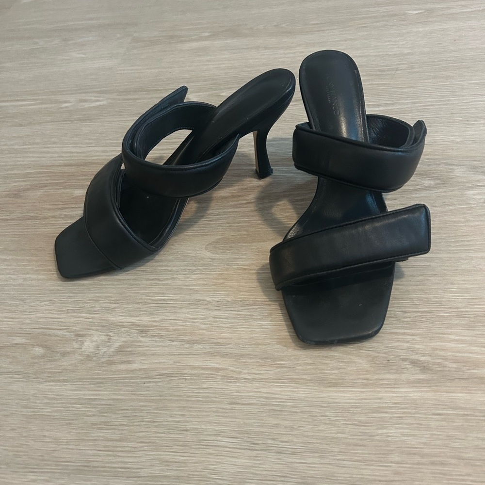 Tony Bianco Black Heeled Sandals with Square Toe